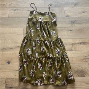 Madewell Olive Floral Smocked Dress
